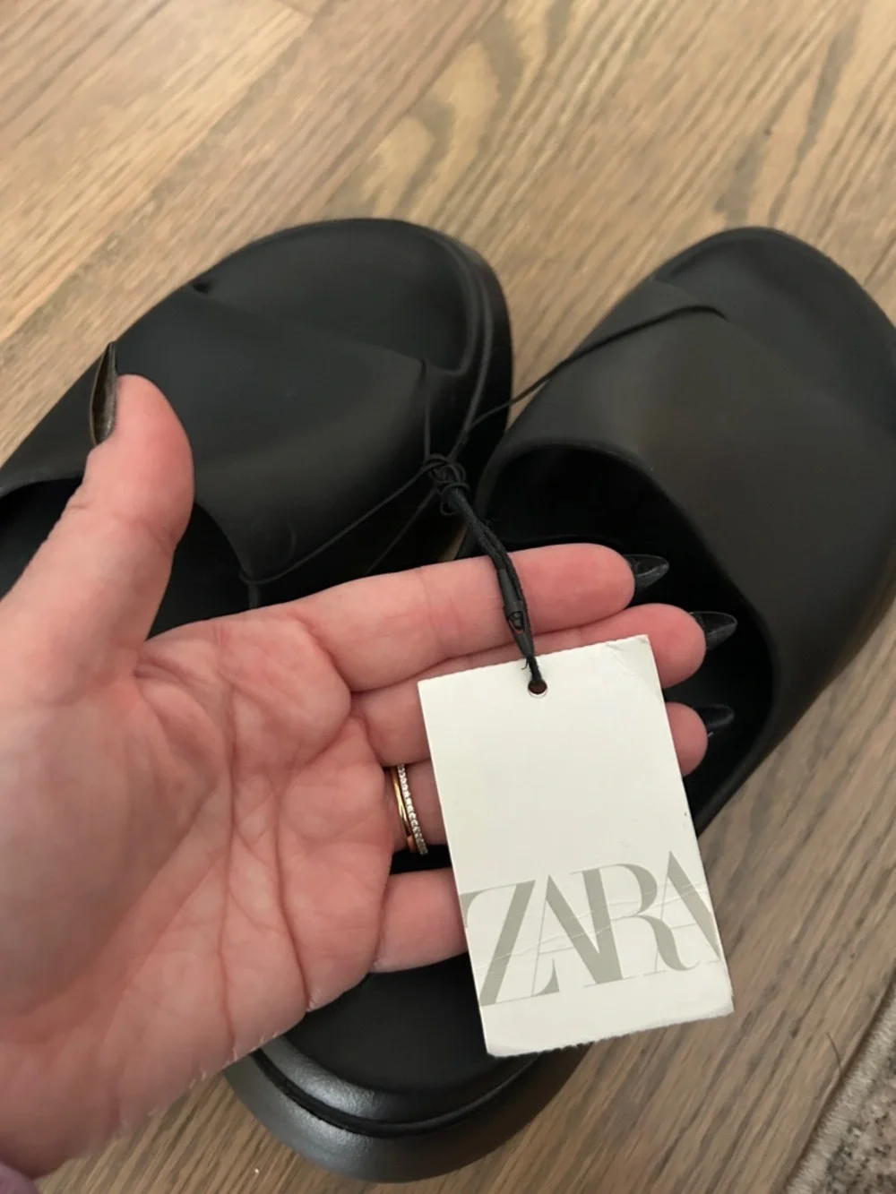 Zara Black Chunky Platform Slide Sandals - Picture 9 of 9